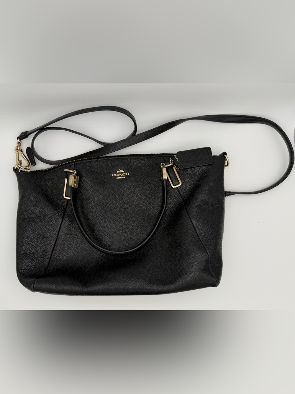 Coach Black Pebbled Leather Shoulder Bag with Gold Accents